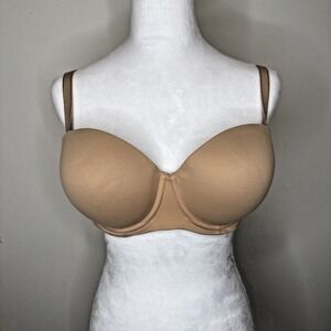 Soma Embraceable Strapless Bra 40C‎ Beige Tan Nude Underwire Stay Put Adjustable